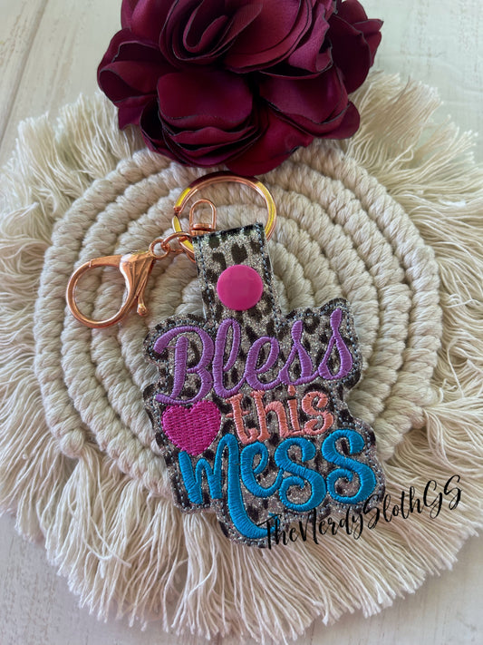 Bless this Mess (animal print) Keychain
