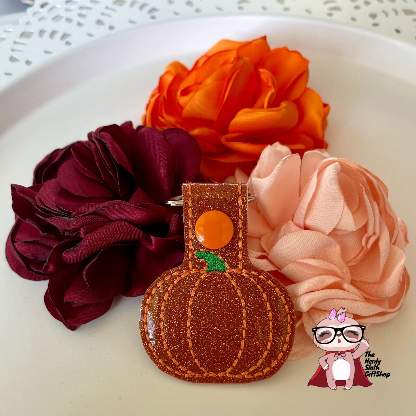 Glittery Pumpkin Key chain Bag tag