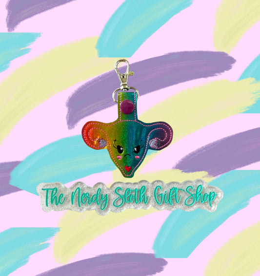 Angry Uterus Rainbow Glittery Keychain | KeyFob