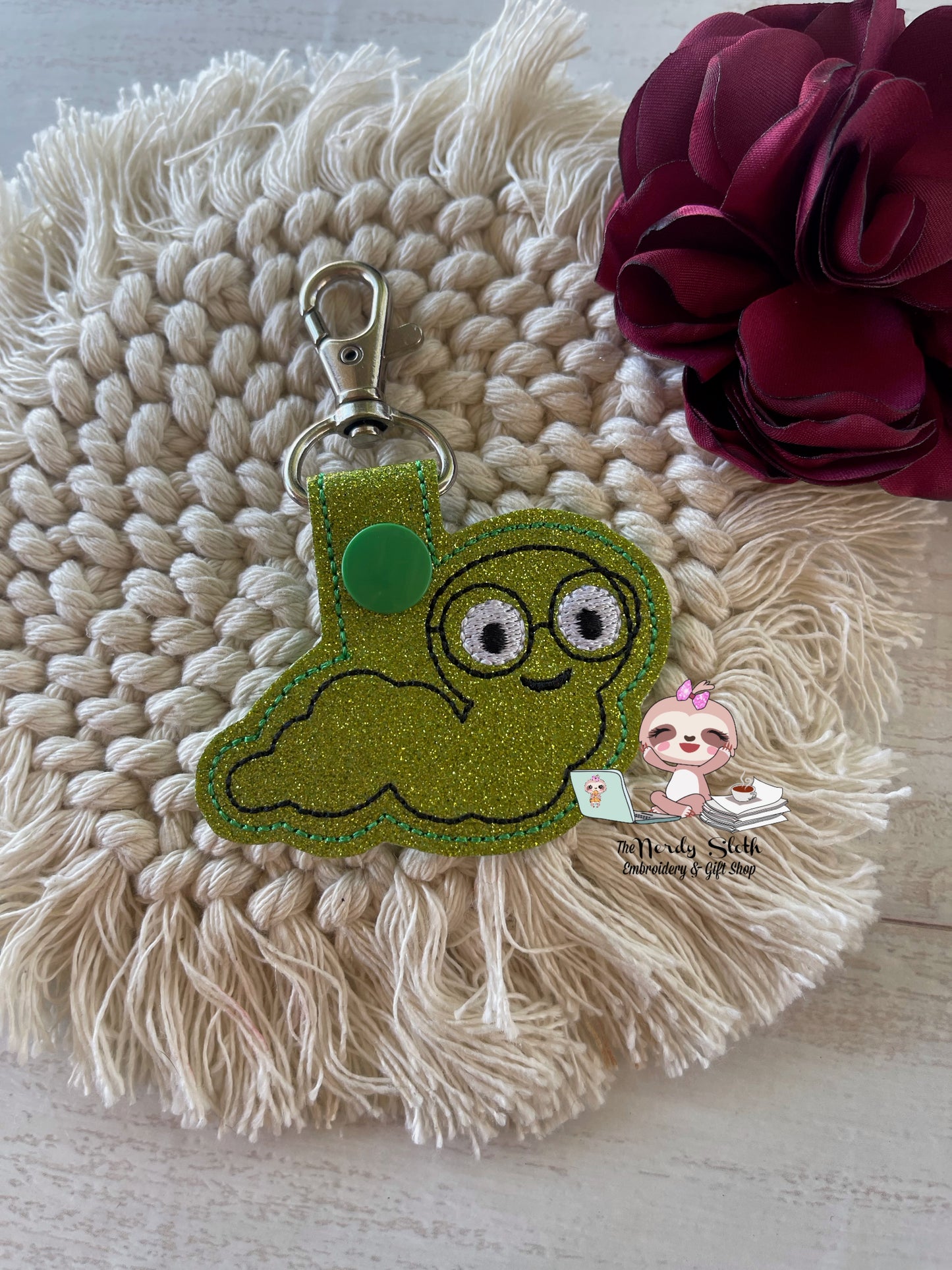 Bookworm Glitter Keychain