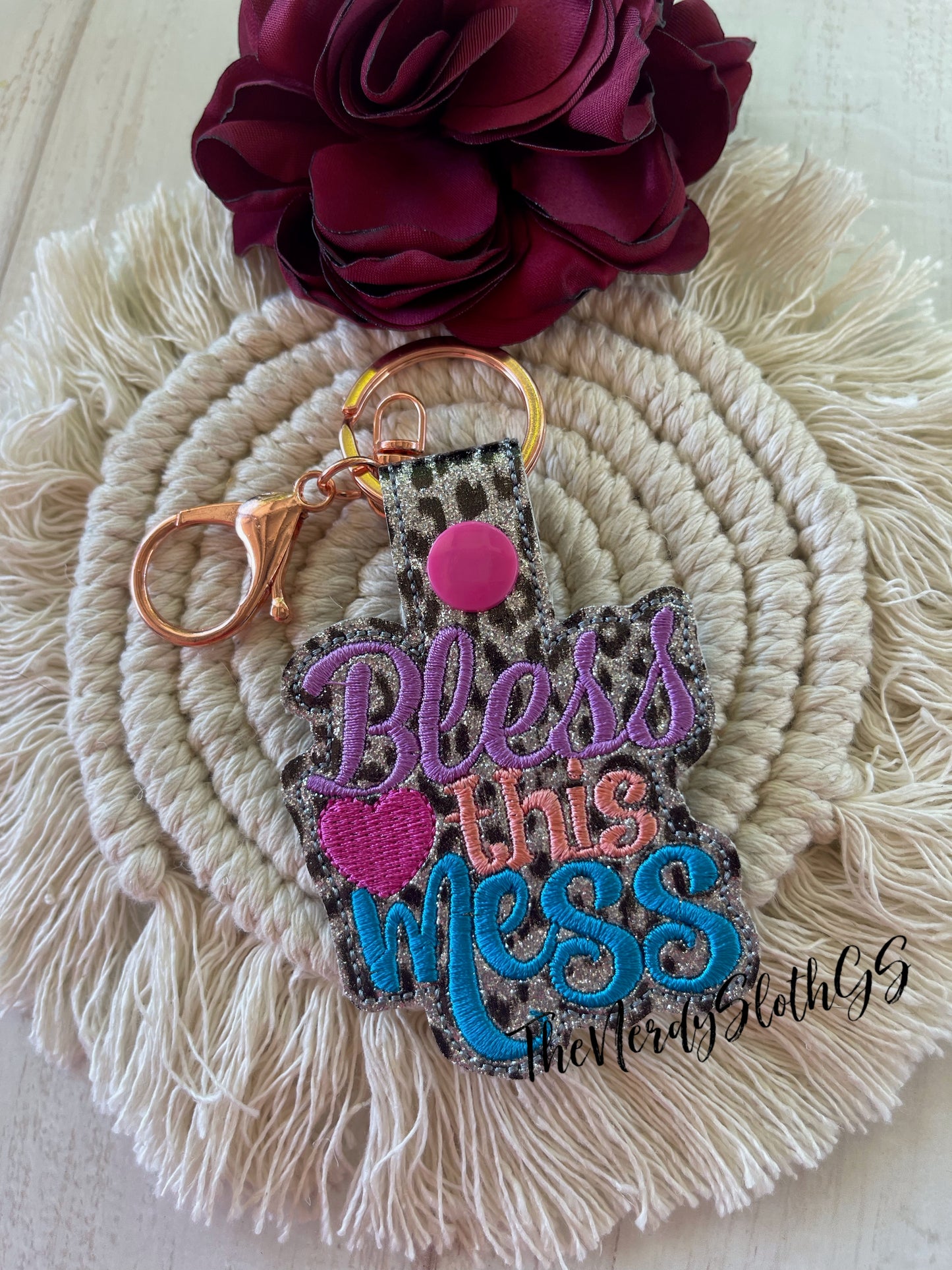 Bless this Mess (animal print) Keychain