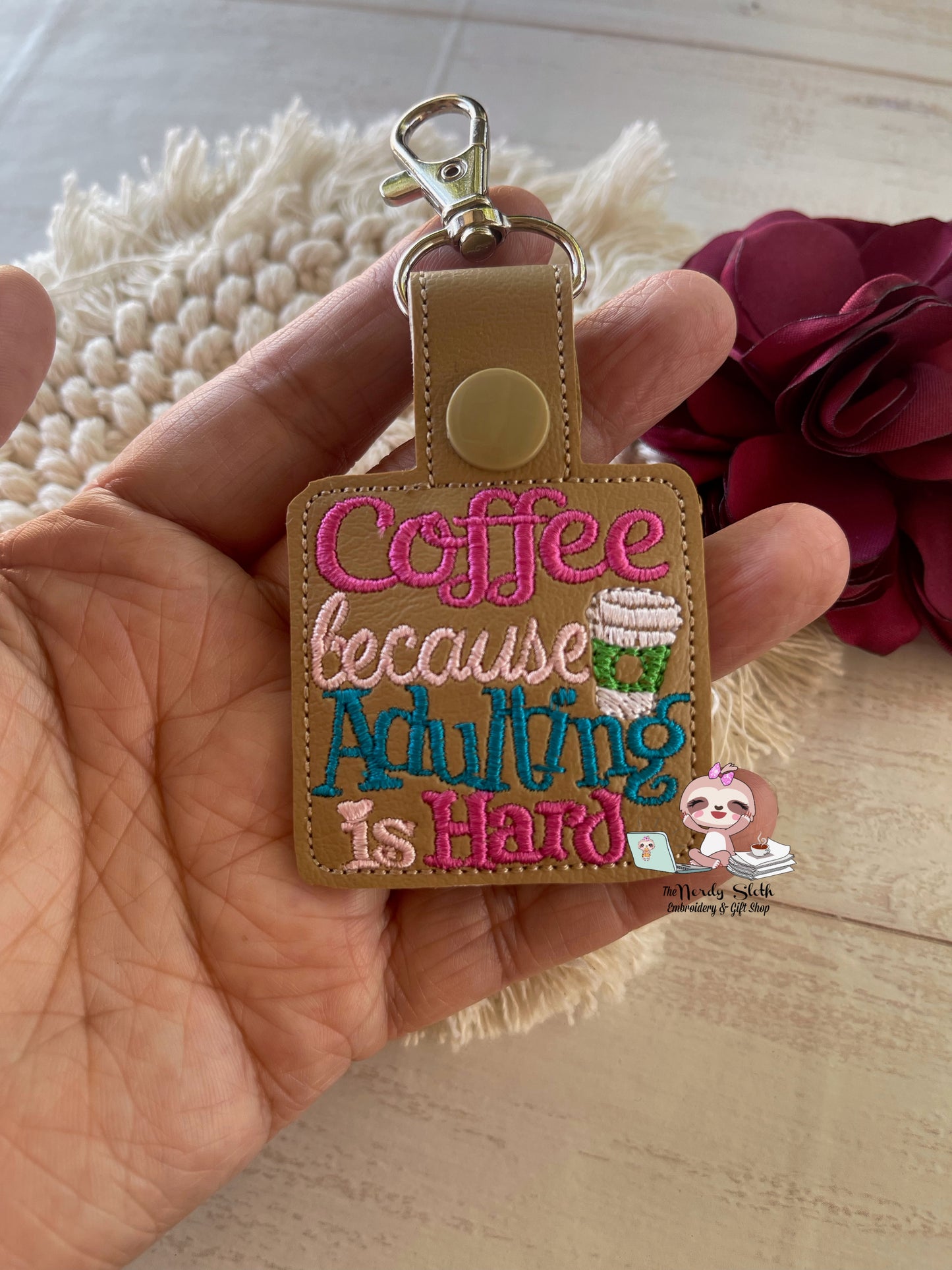 Coffee because Adulting is Hard Keychain