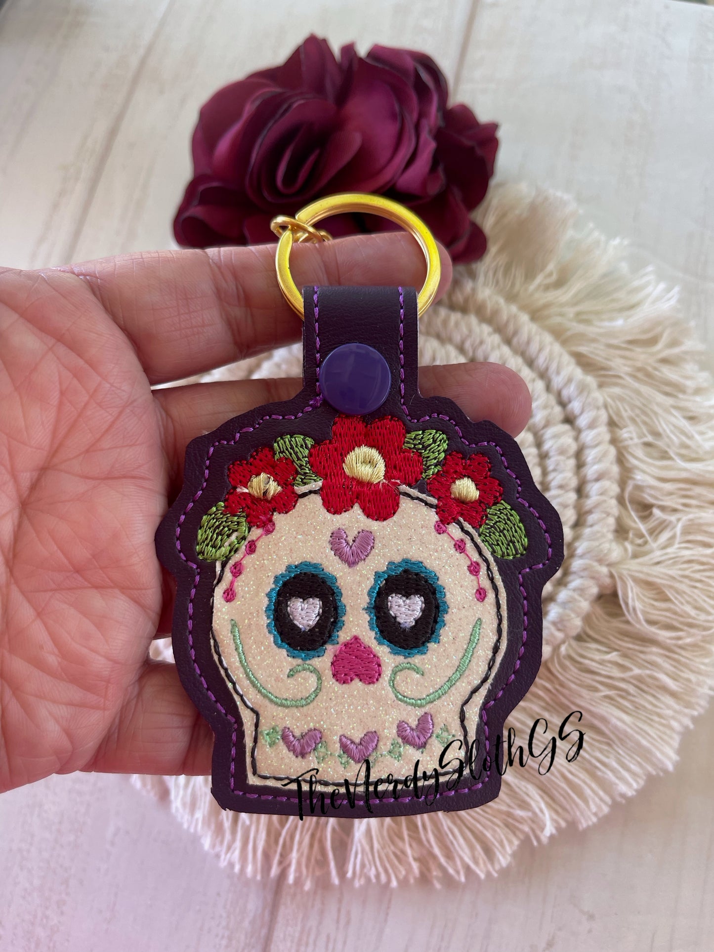 Sugar Skull Red Floral Keychain