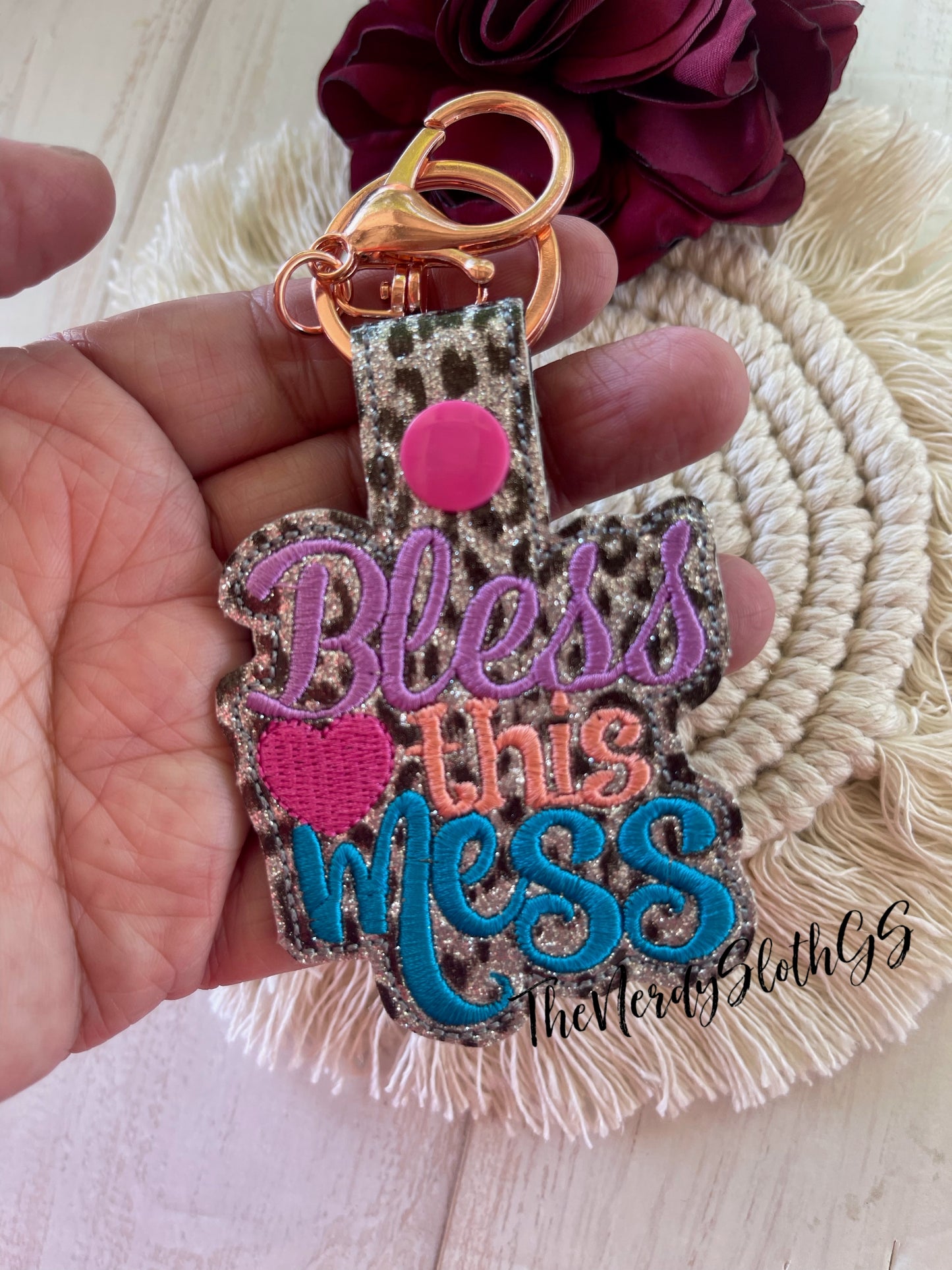 Bless this Mess (animal print) Keychain