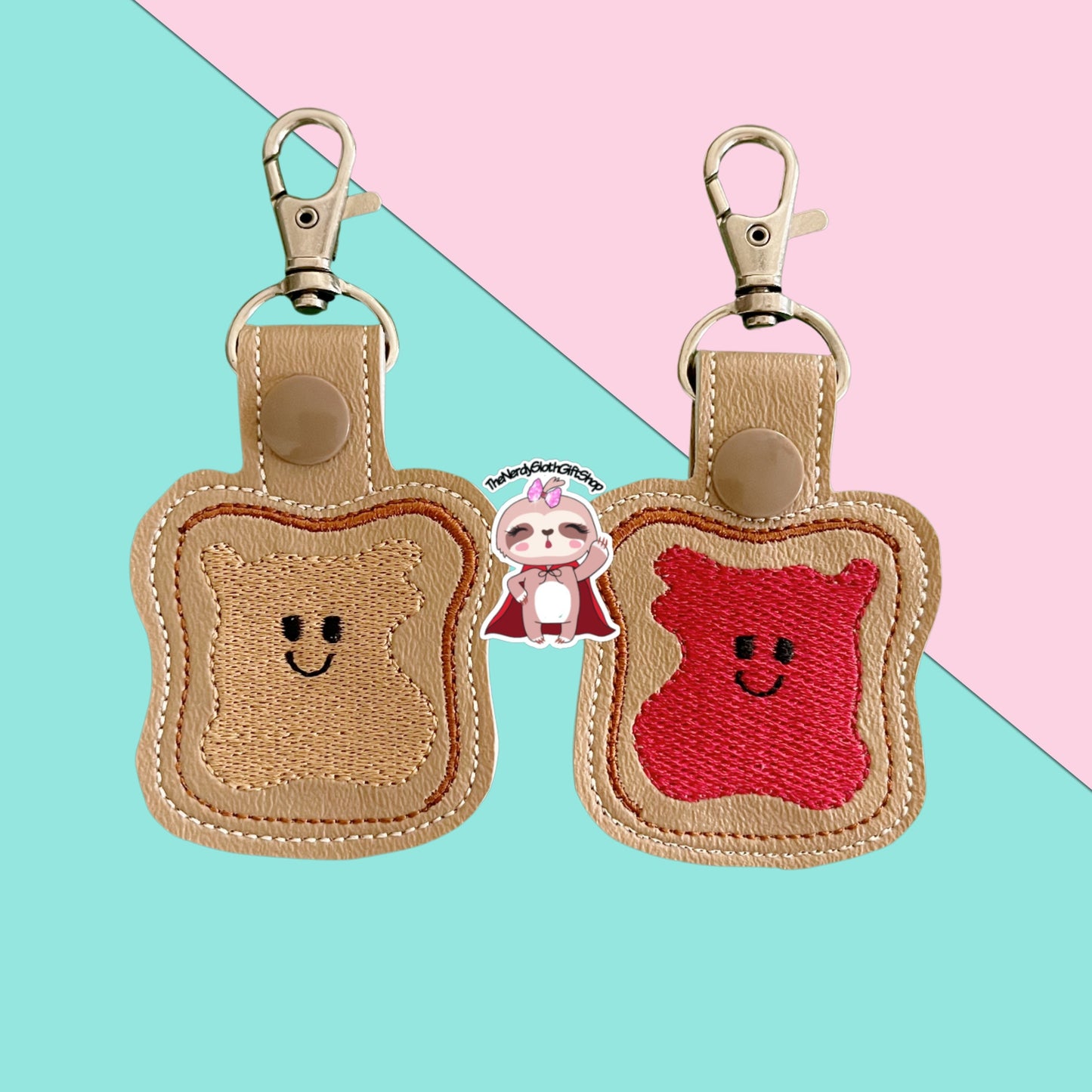 Peanut Butter and Strawberry Jelly on Wheat Keychain