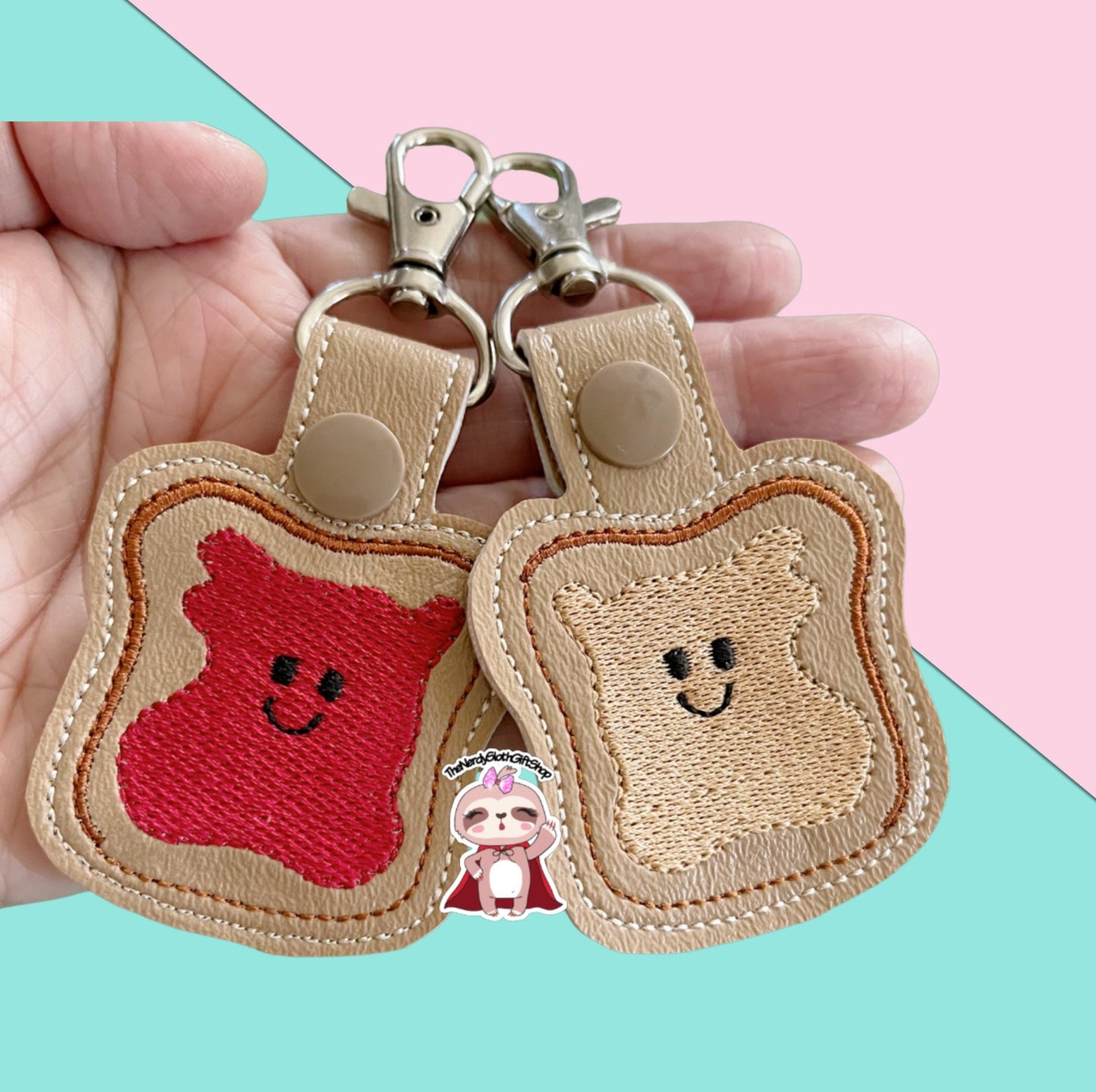 Peanut Butter and Strawberry Jelly on Wheat Keychain