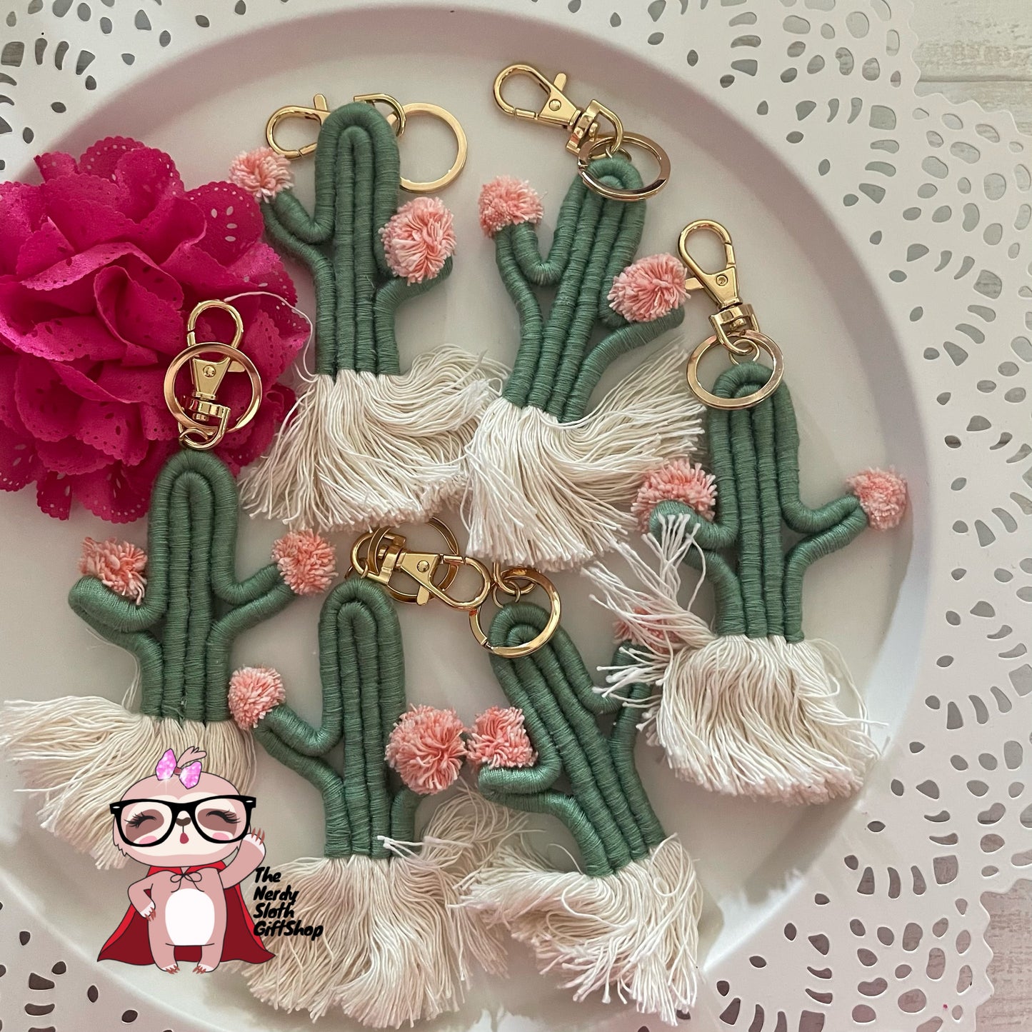 Cactus Macramé Keychain