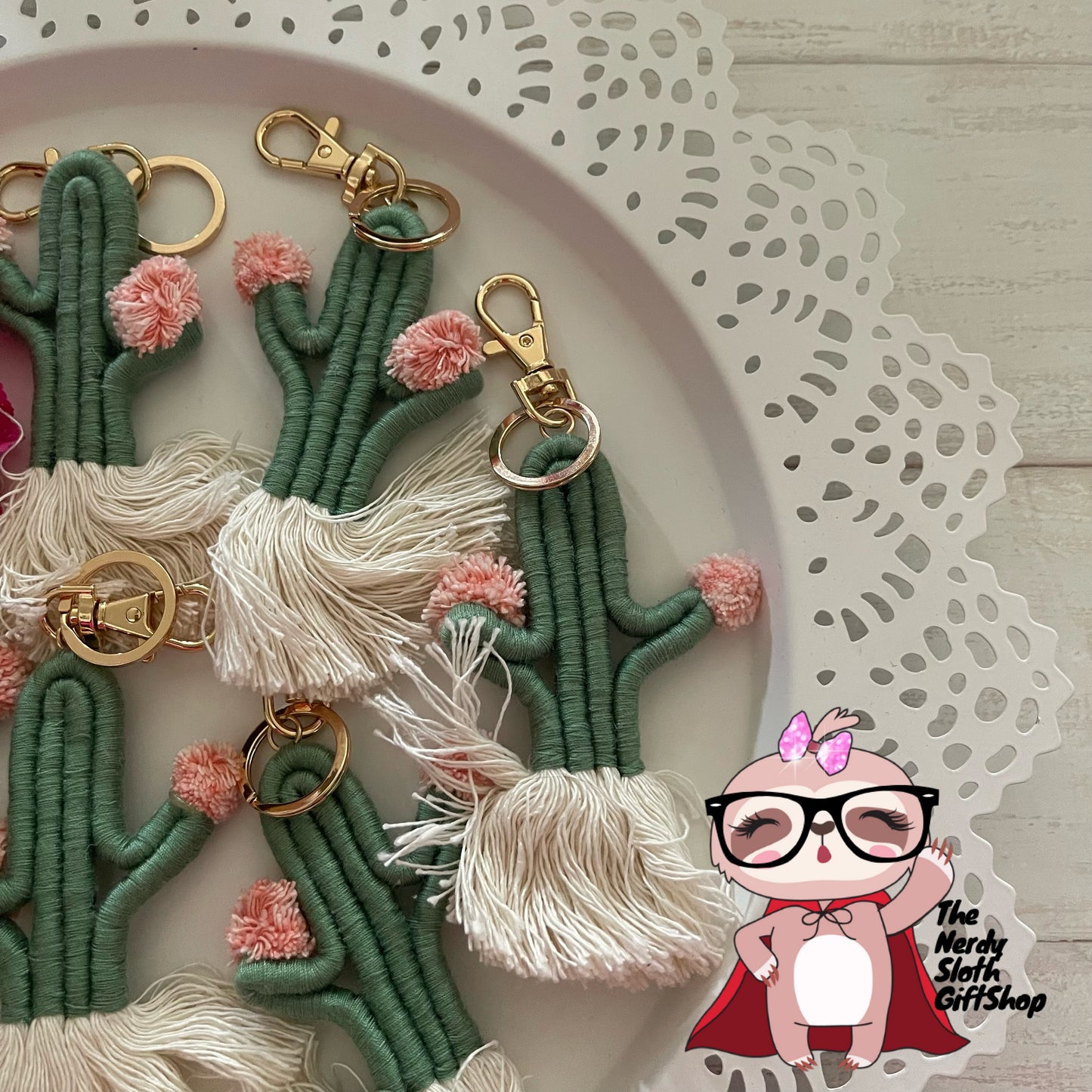 Cactus Macramé Keychain