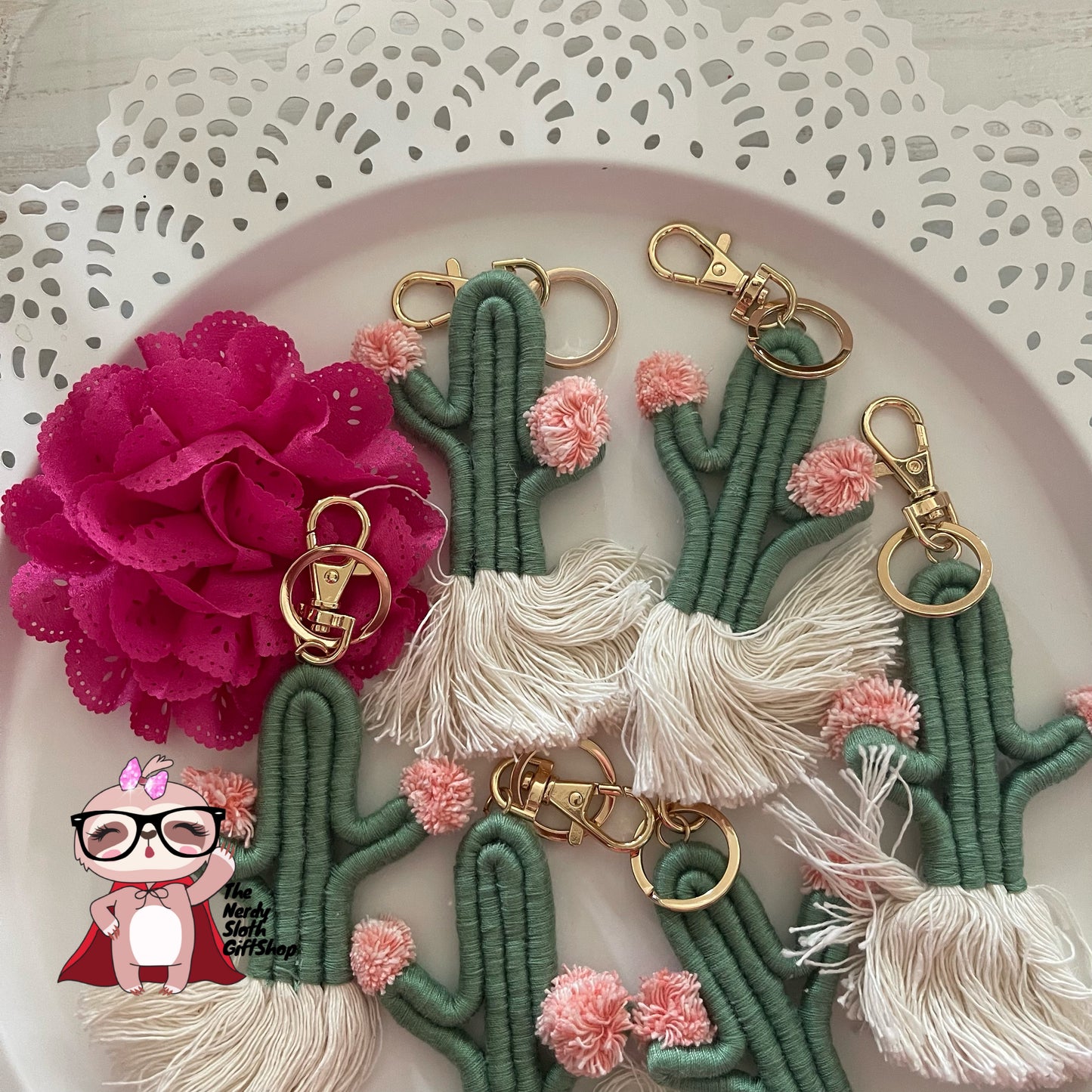 Cactus Macramé Keychain